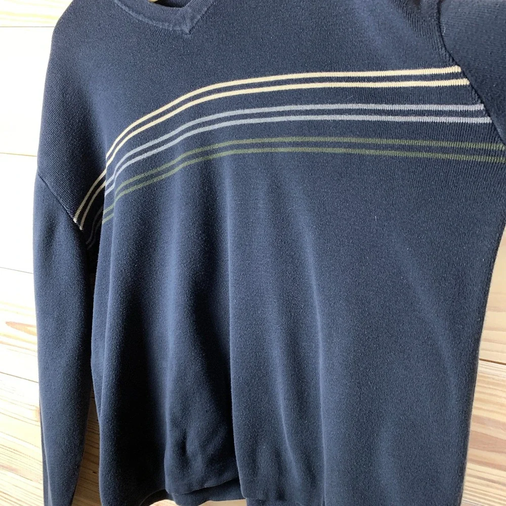 Y2K Structure Sweater XL Striped Pullover V Neck‎ Blue 90s Skater Surf